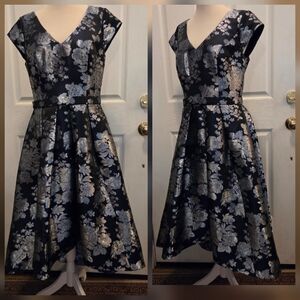 Oleg Cassini Formal Dress Navy Blue Silver Cocktail Party Wedding Size 10 Large